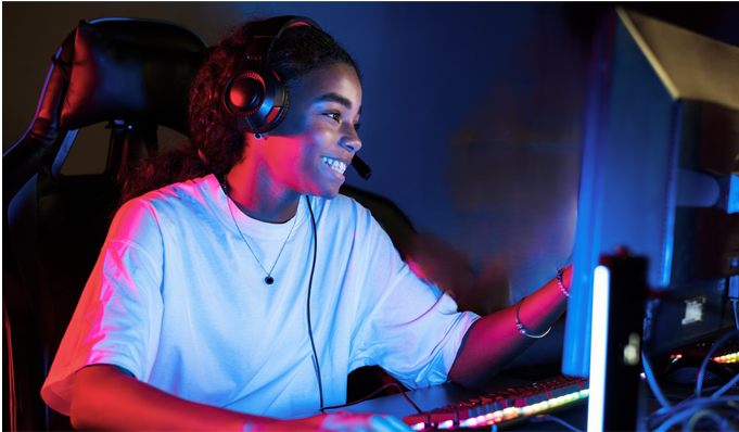 Girl Talking to Other Game Players