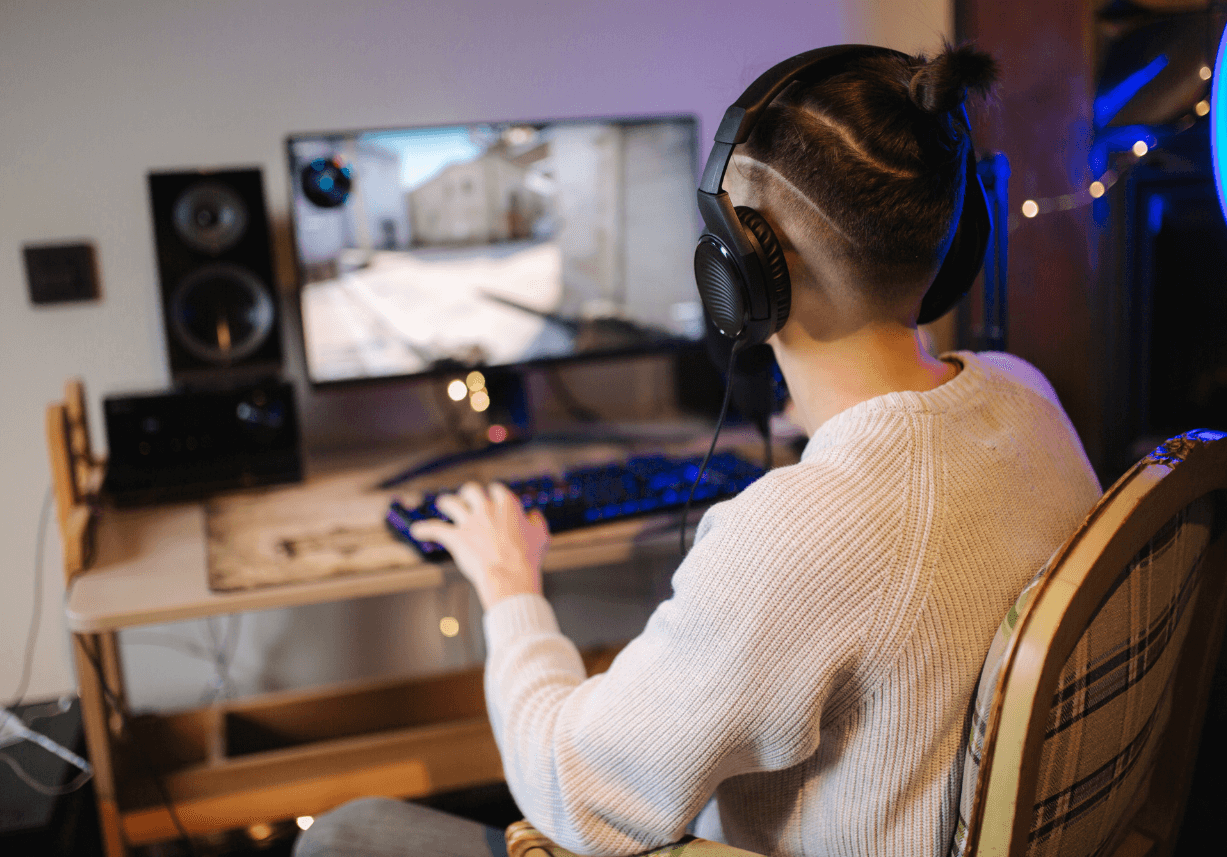 Boy Playing Game with Voice Chat